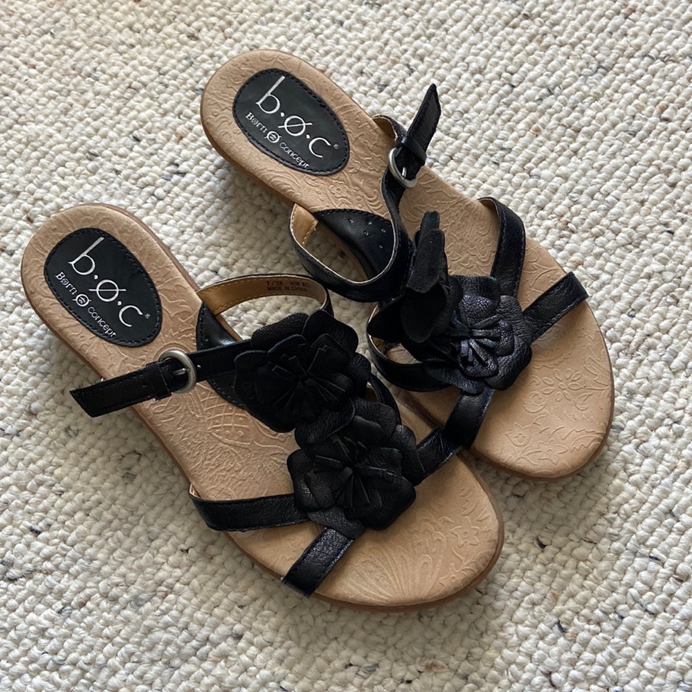 Boc black floral leather sandals